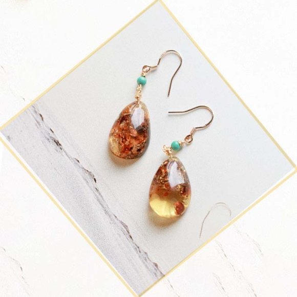 amber Jewelry - Sterling Silver Natural Baltic Amber Natural Turquoise Stone Earrings for Her